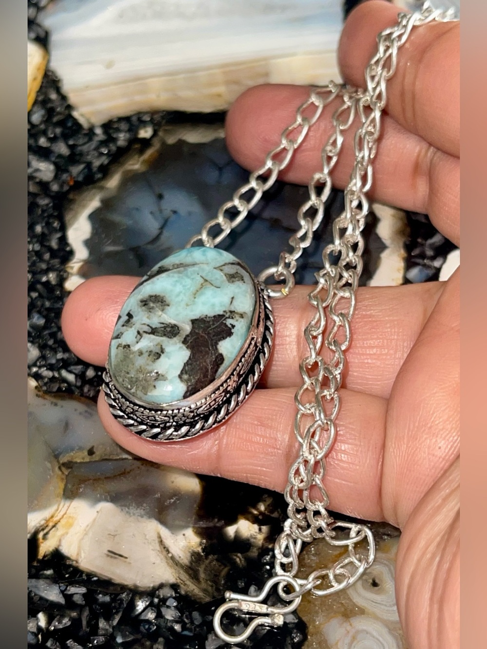 DR Caribbean Larimar Crystal Pendant Necklace - Picture 8 of 17
